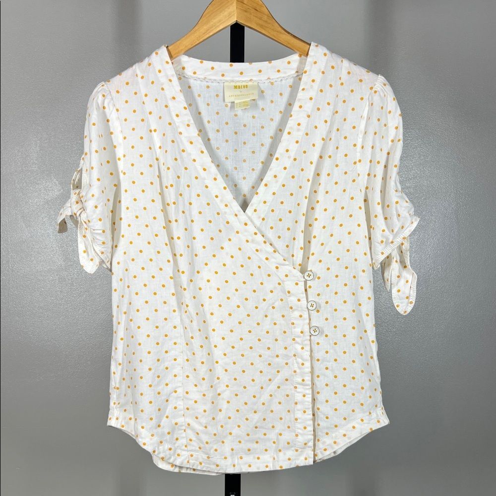 Maeve White and Yellow Polka Dot Blouse